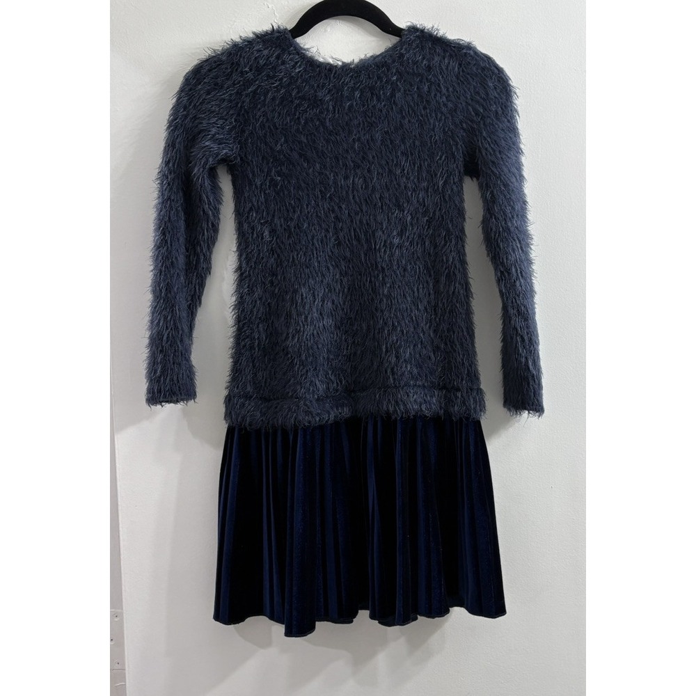 MUKA Girls Size 10 Blue Velvet Dress Pleated Drop Waist Long Sleeve Holiday